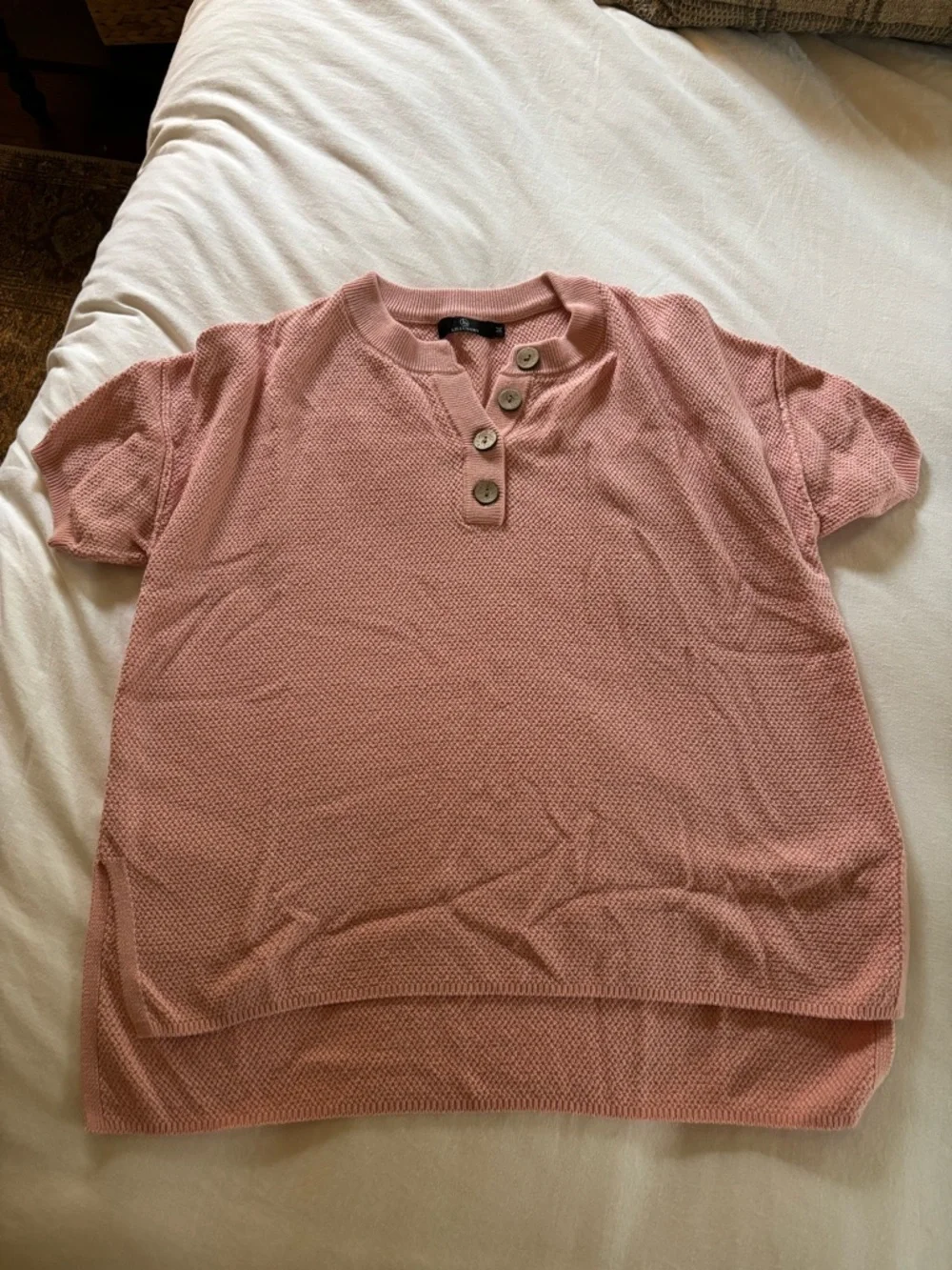 Pink Waffle Knit Button-Front Lounge Set - Picture 3 of 3